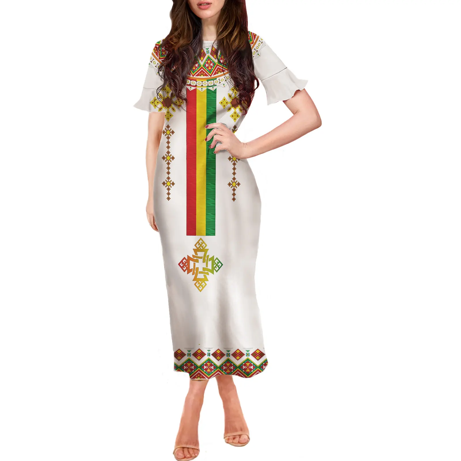 Vestido etíope de talla grande al por mayor, vestido largo tradicional etíope con estampado Habesha Etíope para damas, vestidos de estilo africano personalizados
