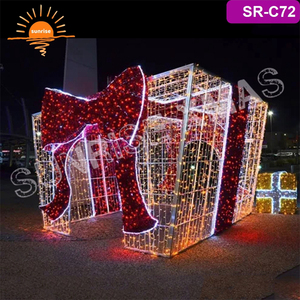 ประติมากรรมกลางแจ้งแสงวันหยุดตกแต่งขนาดใหญ่ 3D LED กล่องของขวัญคริสต์มาสไฟลายสําหรับห้างสรรพสินค้าบนถนน - Product Image 4