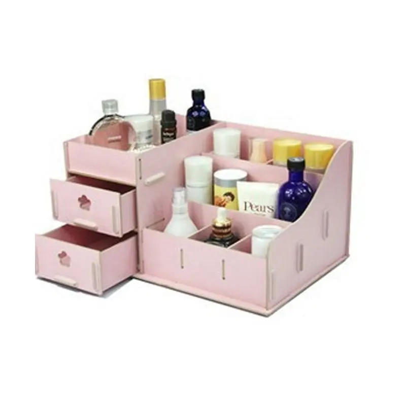 Caja de madera para almacenamiento de maquillaje, 2 cajones para baño, organizador de cosméticos