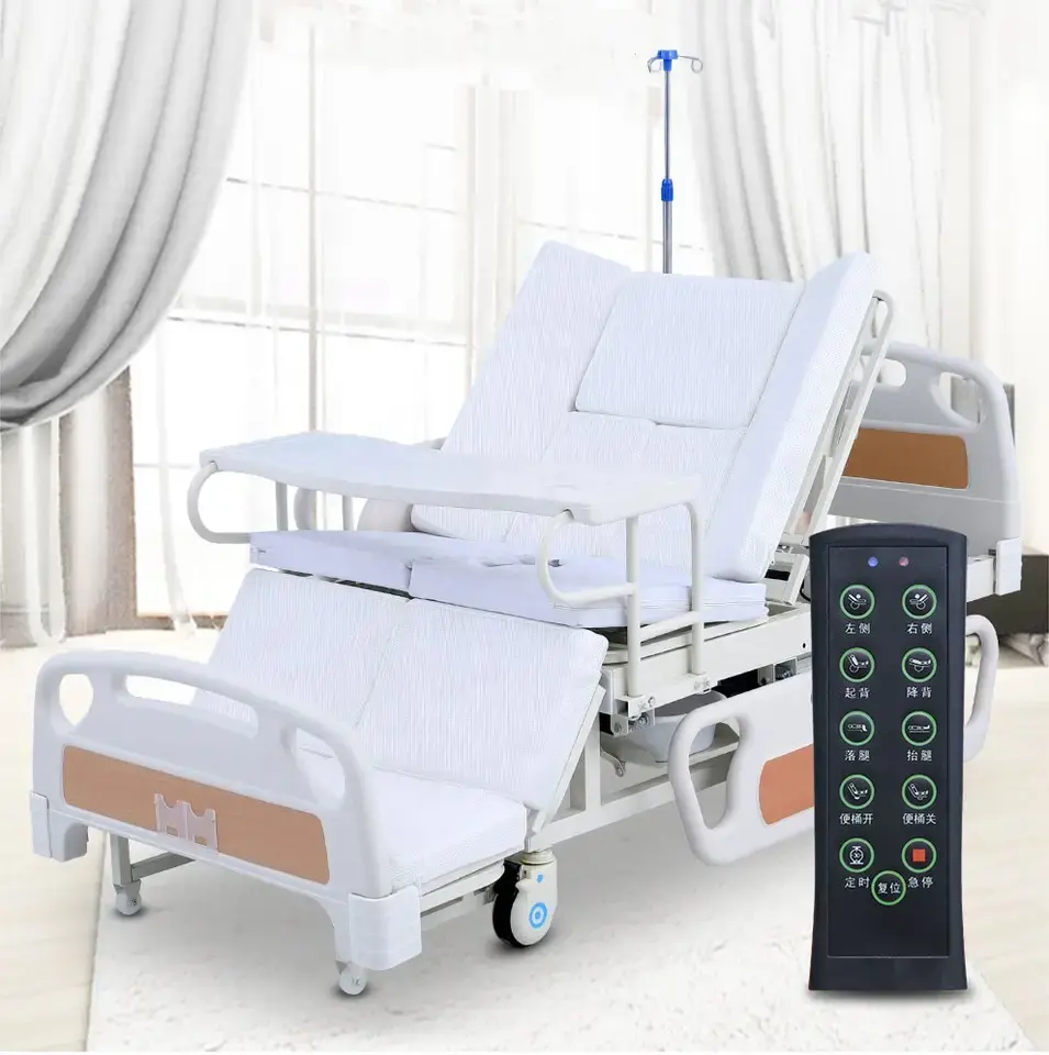 Cama de hospital médica con control remoto, completamente eléctrica, para ancianos y pacientes, cama de hospital eléctrica de cinco funciones con inodoro para ancianos