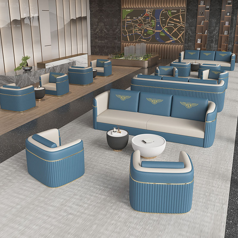 220cm long four-person table + 1+1 coffee table (blue)