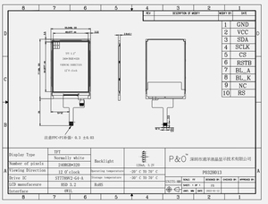 Polcd 3,2 "Pantalla LCM 240x320 Interfaz SPI 10pin ST7789V Pantalla LCD TFT de 3,2 pulgadas para control industrial - Product Image 5