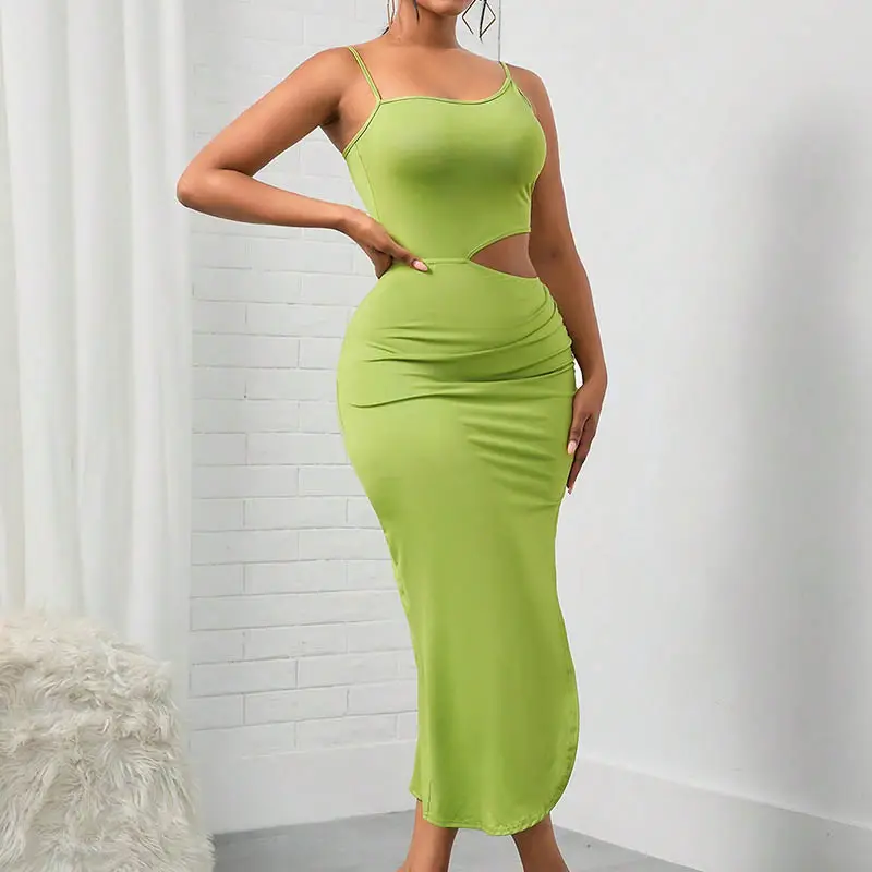 New 2024 Solid Color Long Sleeve Maxi, Dress Casual Muslim Dresses for Women/