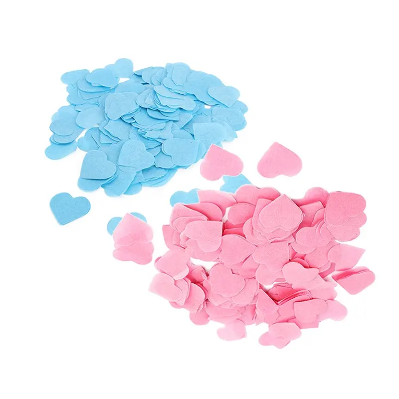 Confeti directo de fábrica en forma de corazón rosa y azul tejido de papel ignífugo género revelar amor confeti