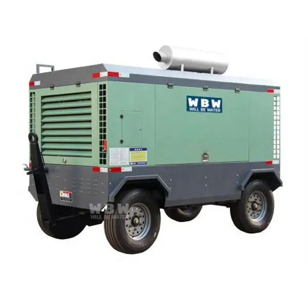 Wbw compressor de ar portátil 185cfm, compressor de ar diesel com parafuso portátil 8bar 185cfm para martelo de pedra