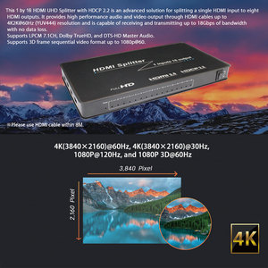 Divisor HDMI 1x16 amplificador HDMI 2,0 divisor 1x16 puertos divisor HDMI 1 en 16 salidas 4K con control remoto - Product Image 2