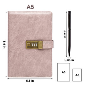 Cuaderno Rosa portátil pequeño B6 para mujer, diario de cuero falso con logotipo personalizado con Bloc de notas de encuadernación de costura y Diario de bloqueo de bolígrafo - Product Image 1