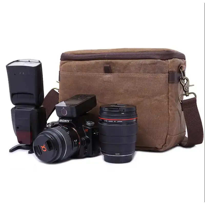 Özel seyahat su geçirmez Sling omuz Crossbody fotoğraf için askılı çanta moda tuval dijital dişli kamera Video çanta