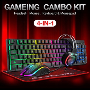 Teclado para juegos con cable TF400 4 en 1 con logotipo personalizado juego de almohadillas para auriculares diseño ergonómico USB resistente al agua para uso en ordenador de escritorio de oficina