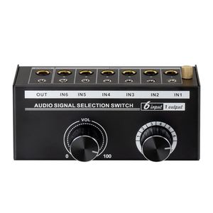 Professional Signal Selection Switch 6 <strong>Inputs</strong> 1 Output 6.35mm 3.5mm Interface Audio Selector Box Audio Sound Equipment