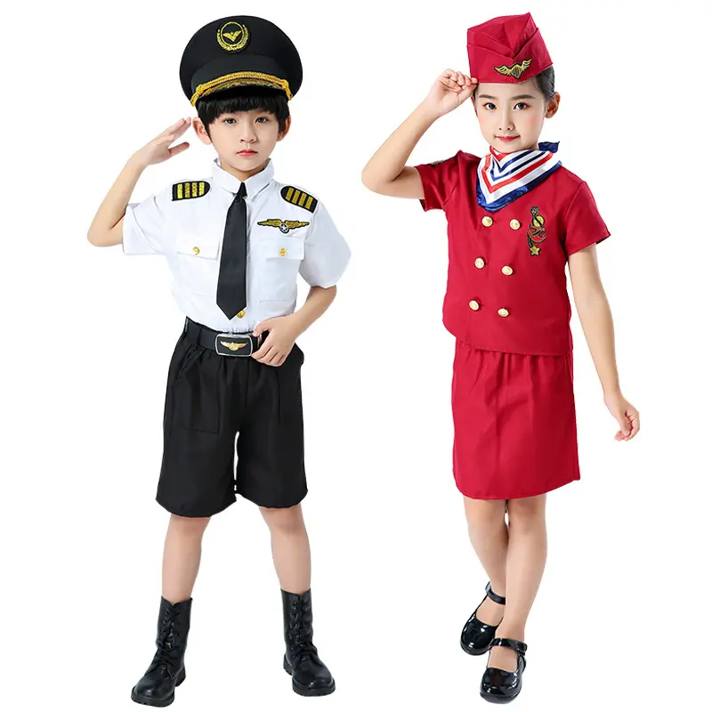 Fantasia de dia das crianças para cosplay, uniforme de piloto do dia das crianças fantasias para halloween menino e menina capitão aeronaves