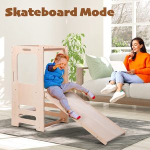 Houten Montessori Leren Kruk Leren Toren Met Tekentafel En Educatieve Nummer Stickers & Glijbaan - Product Image 2