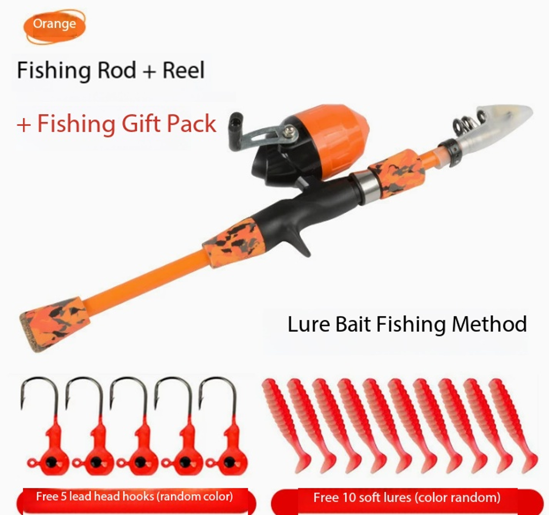 Set da Pesca Arancione + Combo Esca Morbida con Testa Jig