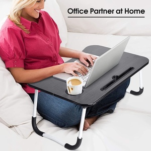 Escritorio de computadora Shaohua con portavasos, soporte para tableta, mesa plegable portátil para computadora portátil, no ocupa espacio y es fácil de almacenar