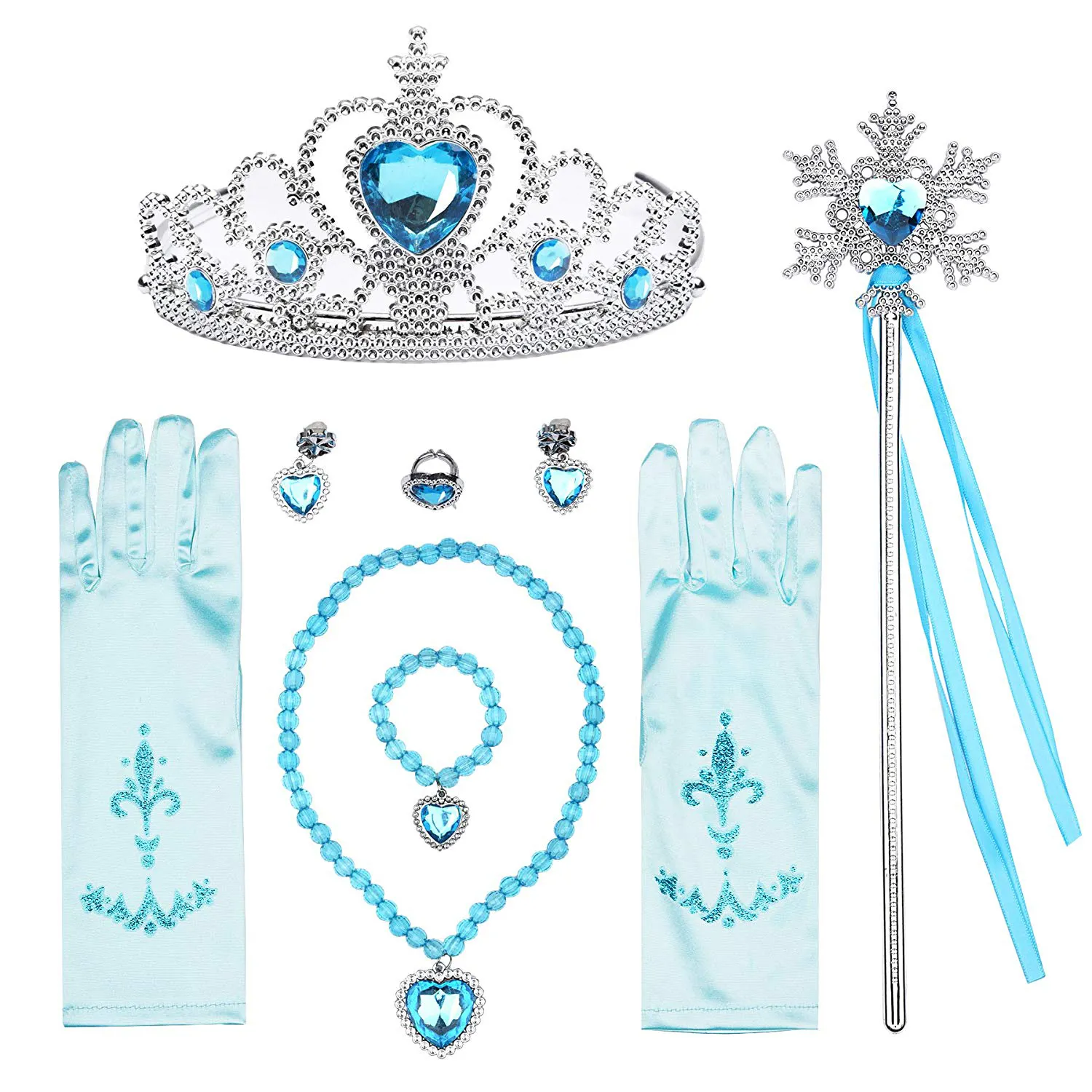 7 pçs/set Princess Dress up Conjunto de Acessórios com Luvas Princesa Tiara Coroa Varinha Mágica Colares Pulseira Brinco Anel