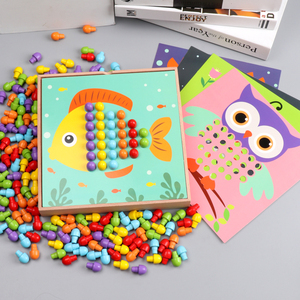 New Arrive Button Art Toy Wooden Colorful Matching Mosaic Pegboard Early Learning Educational Toys for Toddler Color <strong>Perception</strong> - Product Image 5