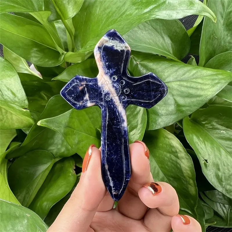 Wholesale Hand Carved Natural Sodalite Crystal Carving Crystal Cross