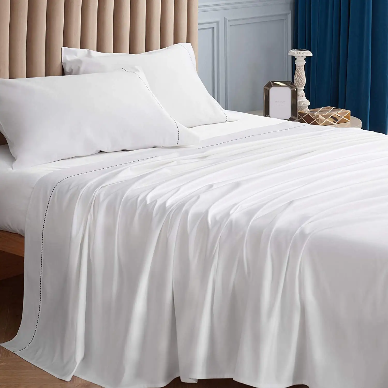 Juego de cama suave y cómoda para Hotel, sábanas de satén de algodón 100% egipcio, para todas las estaciones, 600TC