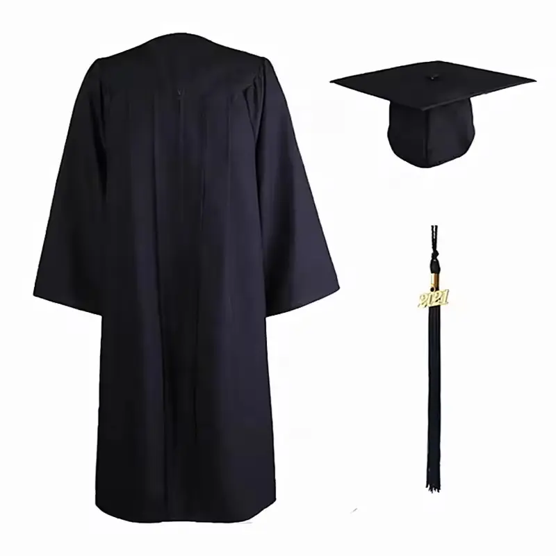 טקס אוניברסיטה למבוגרים שחורים כובע סיום קלאסי ושמלה מדי בית ספר
