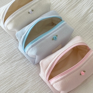 Borsa per il trucco personalizzata da donna in cotone da viaggio borsa cosmetica trapuntata con accessori e cerniera - Product Image 3