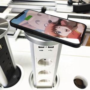 Hidrolik 3 yolları fransız E U güç basın Pop Up masaüstü soket motorlu mutfak Pop Up 2 USB portu ile kablosuz şarj soketi - Product Image 2