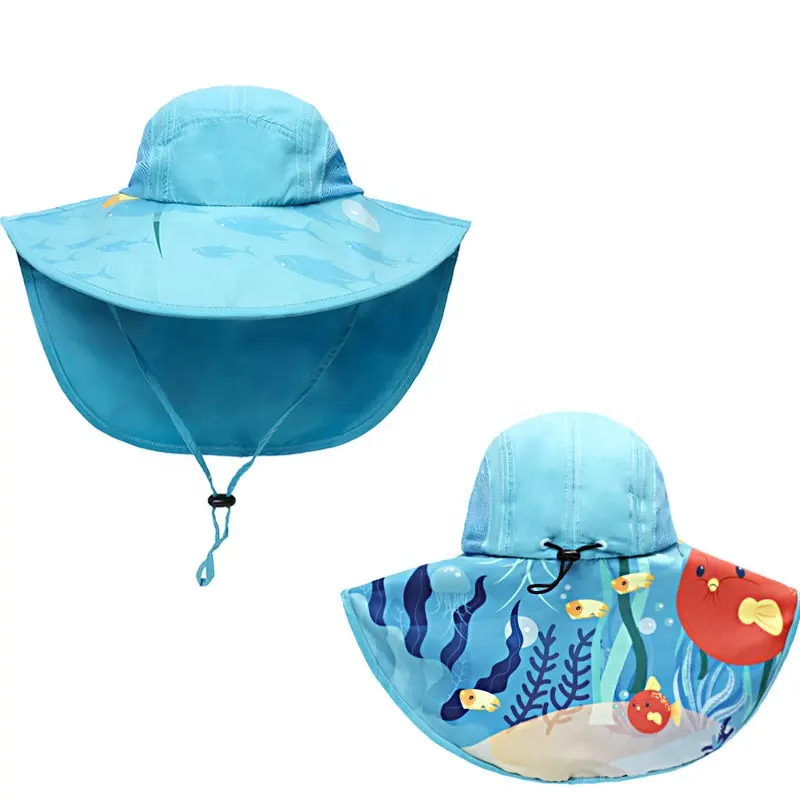 Chapeau de pêche en polyester crème solaire respirant personnalisé avec protection du cou en maille de nylon coupe-vent chapeau seau à large bord