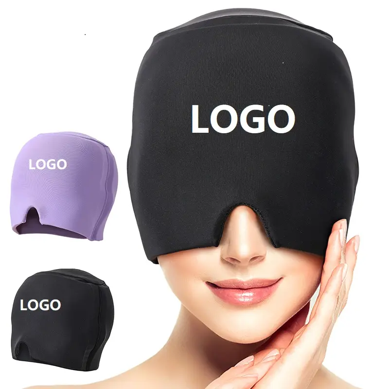 Logotipo personalizado Magic Gel Ice Head Wrap Terapia Fria Reutilizável Headache Relief Hat Chapéu Alívio Enxaqueca Dupla camada