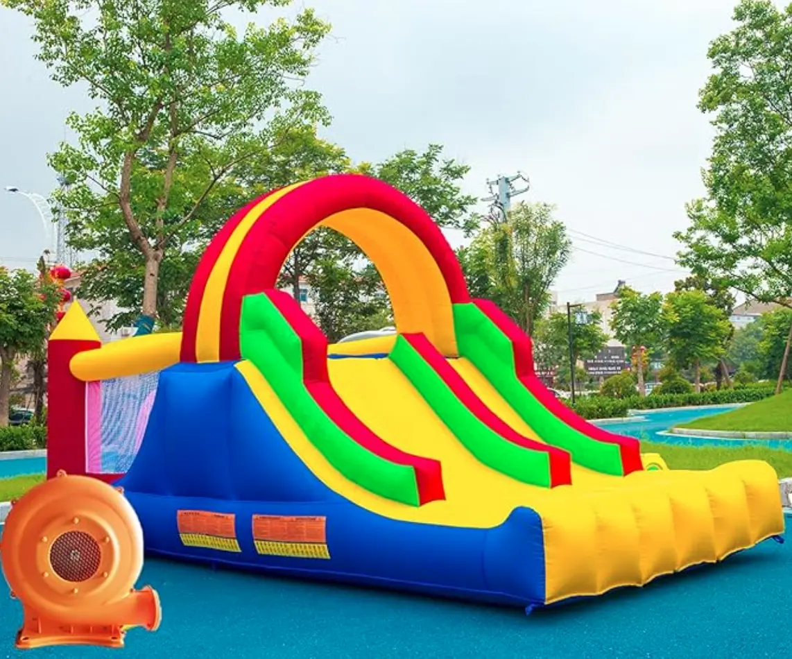 3 in 1 Kids Inflatable Trampoline Rainbow Jumping Castle Kids Backyard Playgrounds with Air Blower