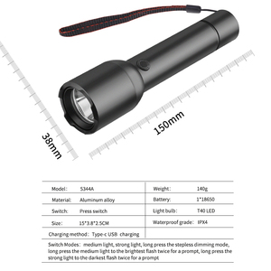 T40 LED มินิไฟฉายแบบพกพาแสงแฟลช USB Type-C ชาร์จ 18650 แบตเตอรี่กลางคืนเดิน Camping ไฟฉายฉุกเฉิน - Product Image 4