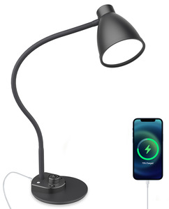 โคมไฟตั้งโต๊ะ LED มีช่องชาร์จ USB,โคมไฟโต๊ะคอห่านปรับแสงได้เต็มที่มี3โหมดสีสามารถหรี่ไฟได้