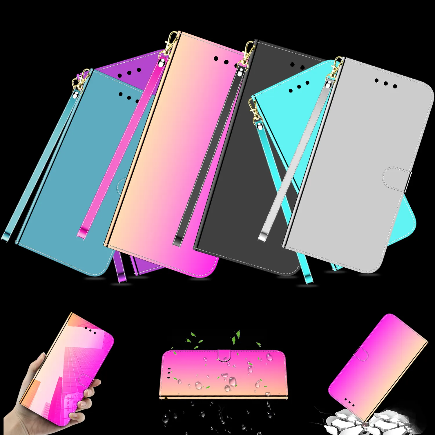 Ayna cüzdan telefon kılıfı için Oneplus 10 Pro 11 için bir artı Nord N30 CE 3 2 Lite 2T Ace N20 manyetik geometrik tekstil desen C