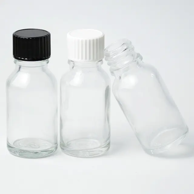 15ml Glas klare chemische runde ätherische Öl flasche mit schwarzer Schraube Bakelit kappe