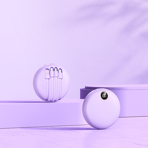Customizable 10000mAh Mini Round Portable Power Bank Station 20W LED Display 4 Built-in Cables <strong>Input</strong> High Capacity 10W <strong>Output</strong> - Product Image 4