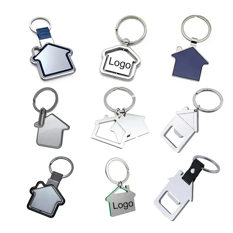 Wholesale Personalized Customizable Keychain Custom Engraved Zinc Alloy Real Estate House Shaped Key Chain Blank Metal Keychain