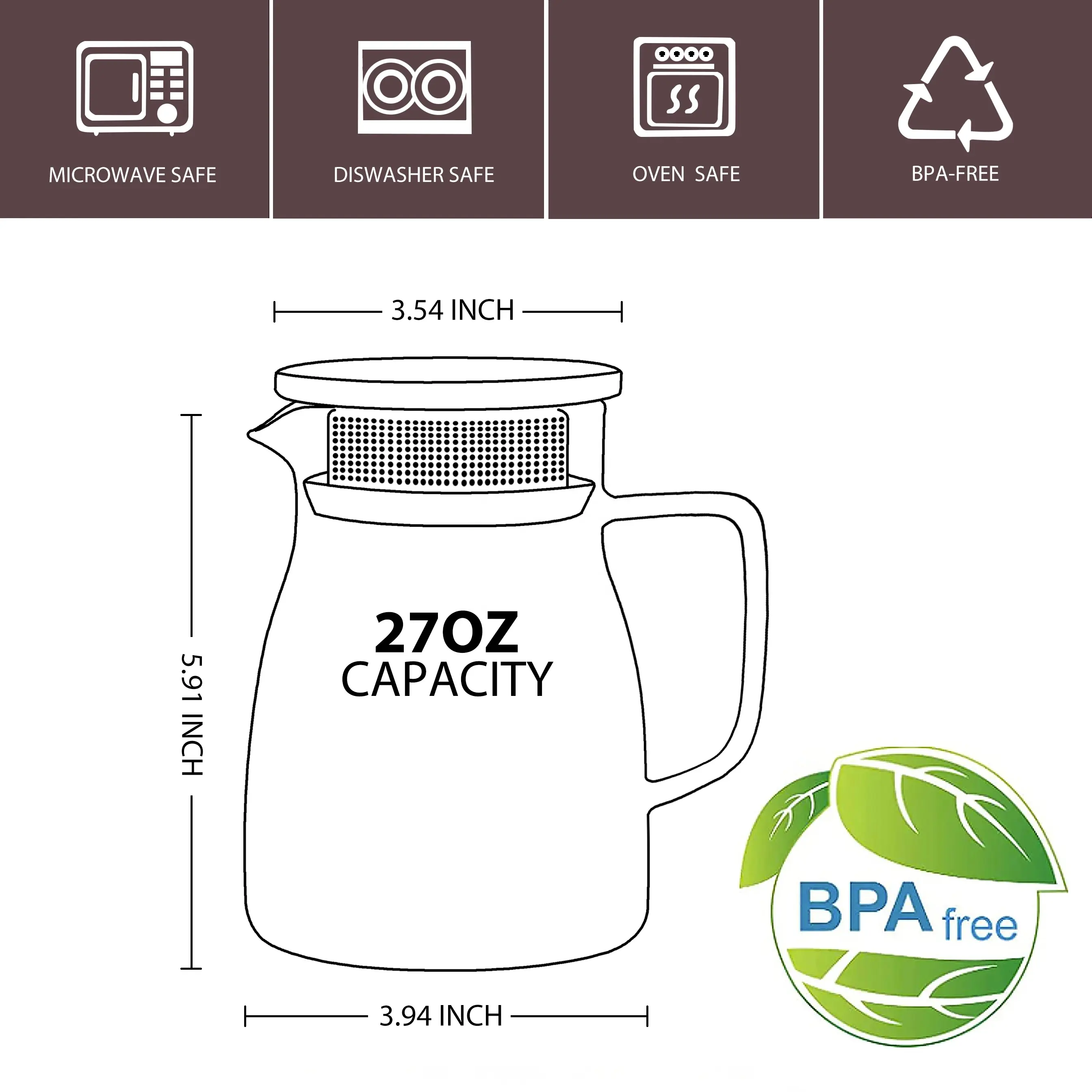 CnGlass 800Ml चाय पिचर Borosilicate गर्मी प्रतिरोधी रसोई कांच फिल्टर घड़ा टोंटी के साथ दूध पानी के गिलास सुराही