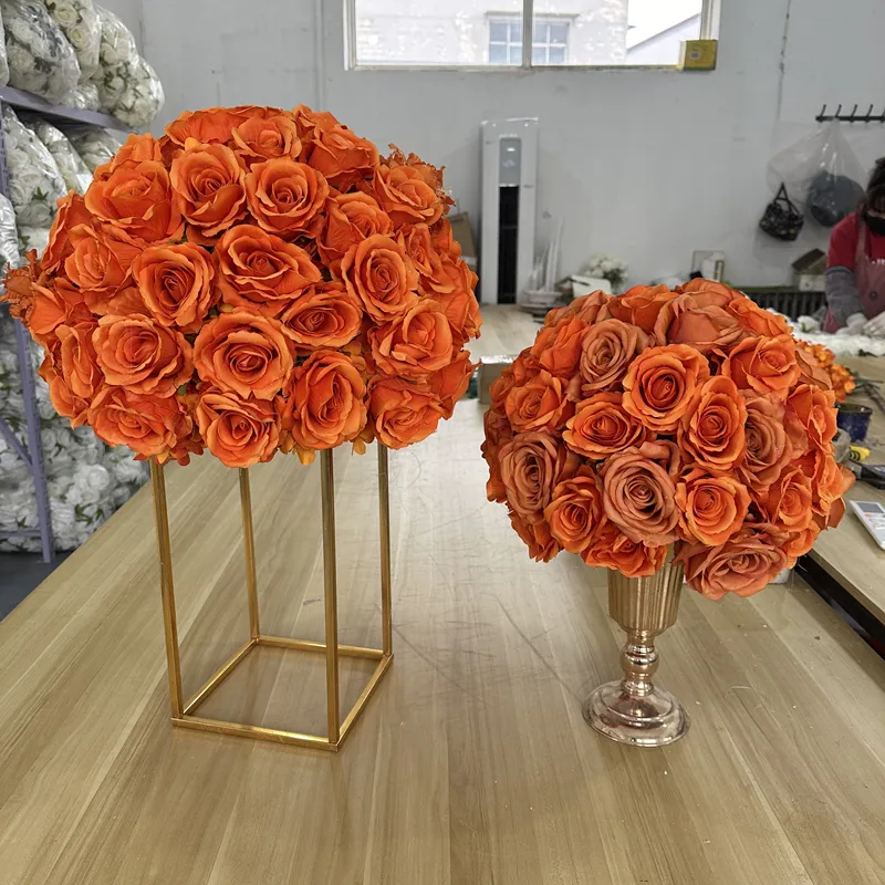 IFG fábrica original de suministro de 40cm 35cm Bola de flor de naranja artificial decoración para mesa de boda