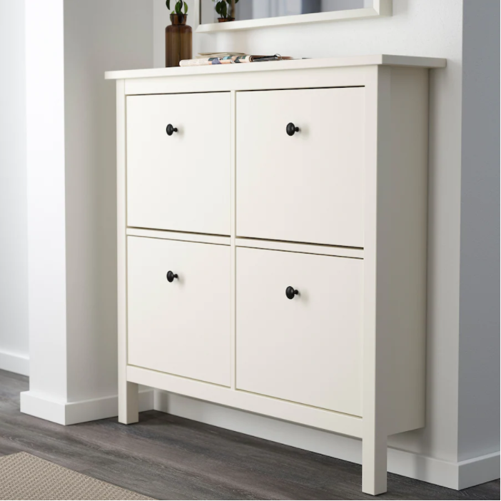 Simple Classic Design White Shoe Cabinet with 4  Flip- Down Compartments