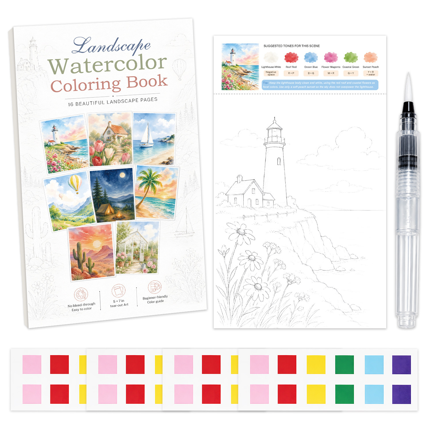 Watercolor coloring book-natural landscapes