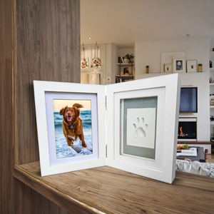Paw Print Pet Keepsake Hinge Photo <strong>Frame</strong> and Clay UV Print Kit Extra-<strong>Large</strong> Air-Dry Imprint for <strong>DIY</strong> Tabletop Photos - Product Image 3