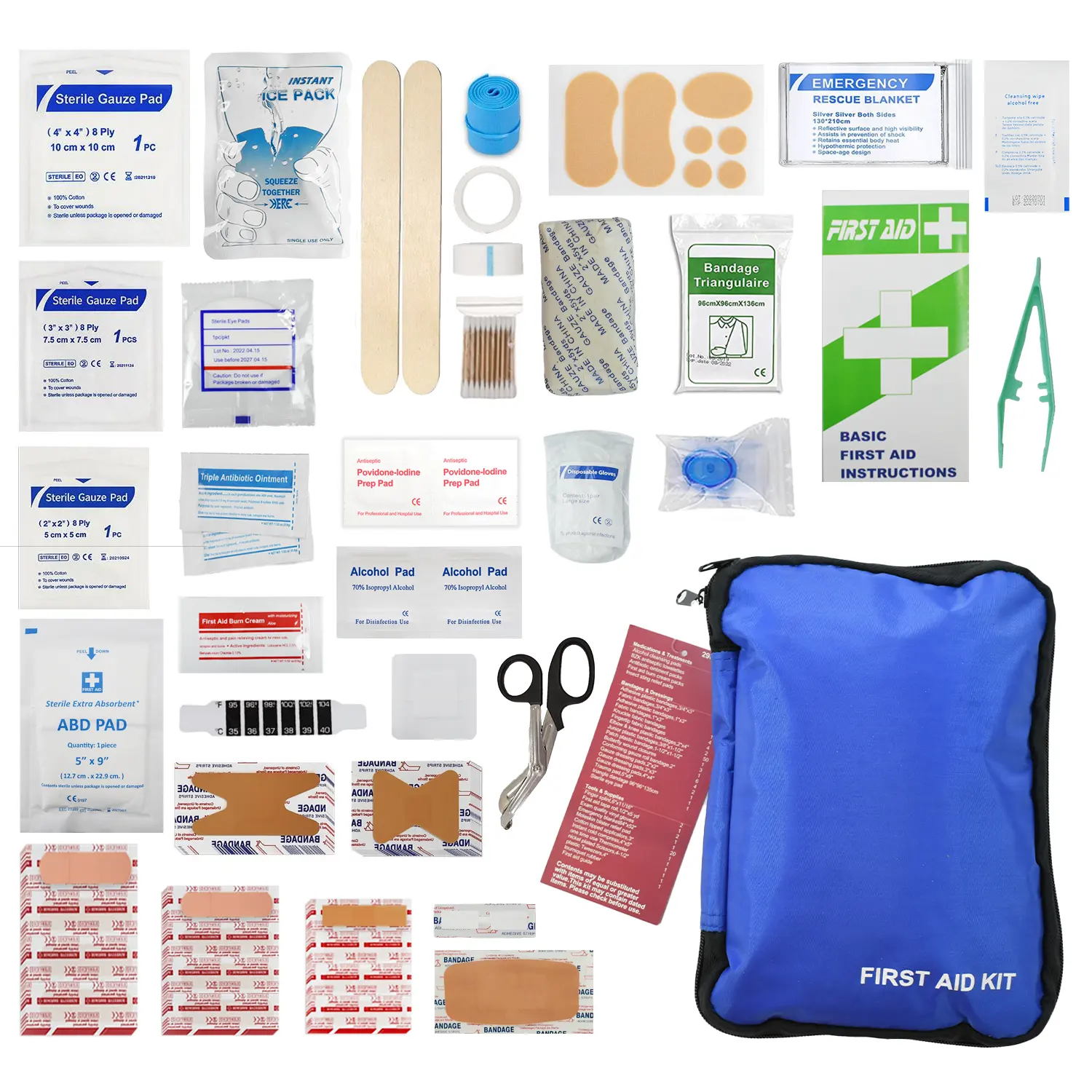 Anthrive, 290 piezas, bolsa médica azul de supervivencia portátil, botiquín de primeros auxilios de emergencia impermeable para viajes de trabajo en casa