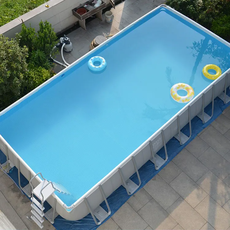 Büyük yer üstü piscina filtre pompası ile kapak aksesuarları taşınabilir çocuklar metal çerçeve açık hava yüzme havuzu