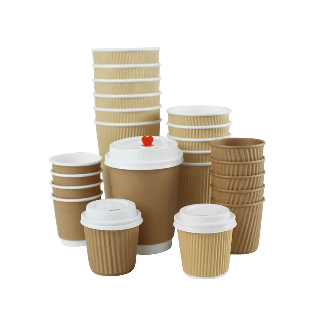 Logo gedruckt einweg welligkeit wand papier kaffee tasse mit deckel für heißer trinken