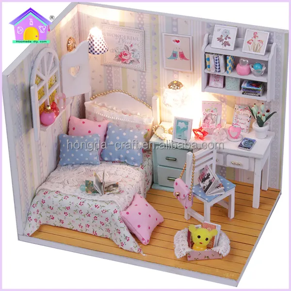 Hongda casa de muñecas de madera DIY casa de muñecas en miniatura kits de casa de muñecas de madera personalizados para niñas