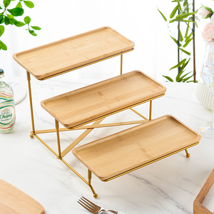 陶瓷3层矩形餐架，带瓷盘层托盘，带可折叠坚固架金白盘 - Product Image 2