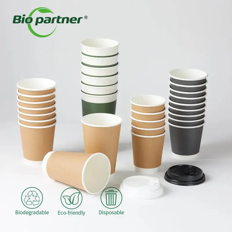 コールドホットドリンクカップ用分解性二重壁ホワイトペーパーウォーターカップ生分解性クラフト紙コーヒーカップメーカー