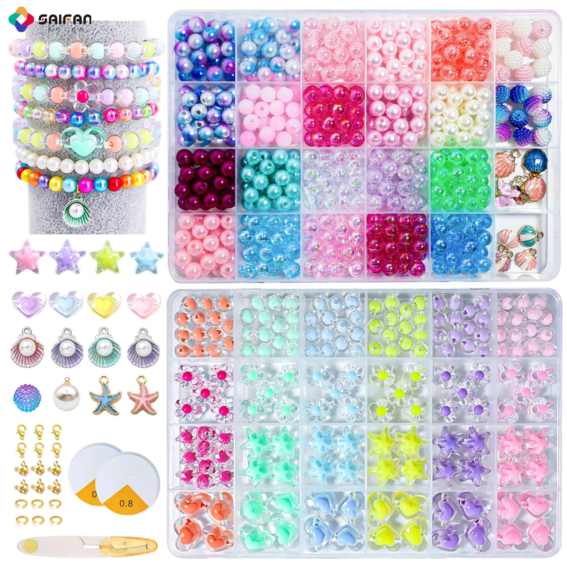 Ensemble de perles à 48 grilles, ciseaux, bobine de fil, 700 pièces