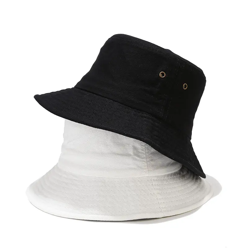 Designer Sun Hat Outdoor Cap Acabamento Plain Color Custom respirável ilhós algodão Balde Chapéus para as mulheres