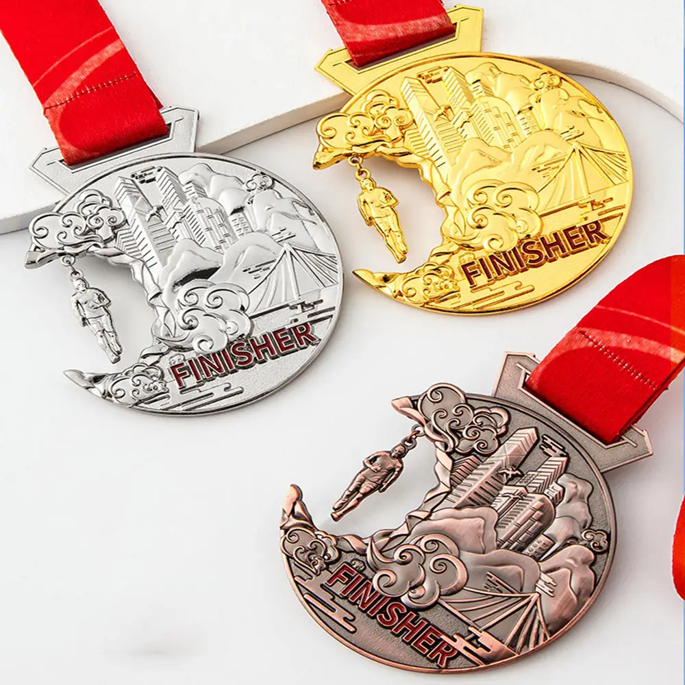 Medalla de metal personalizada de Oro, premio de plata, tema 3D, conmemoración, medalla de montaña, medalla de acabado de escalada con reverso de moneda/