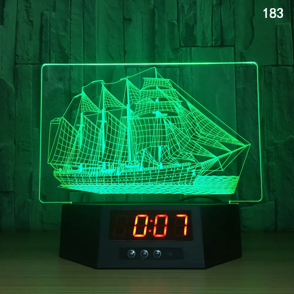 Lámpara LED de escritorio con calendario 3D multifunción, alarma, cambio de 7 colores, creativa, para dormitorio, base de luz de colores