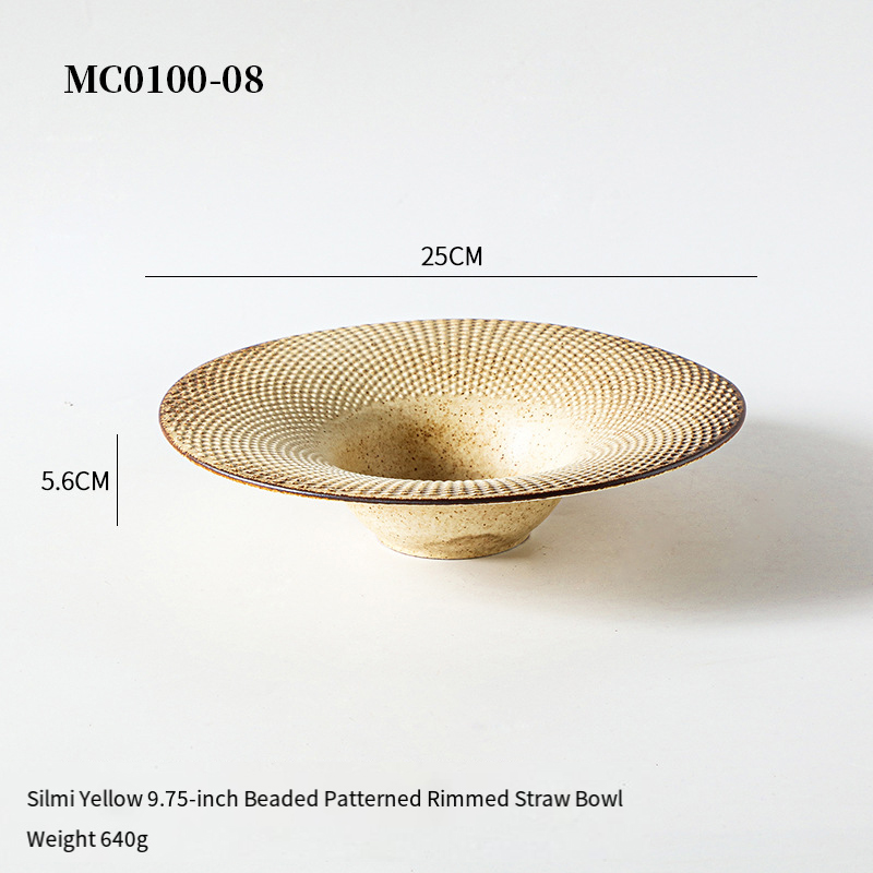 Bol en paille à rebord à motifs perlés beiges